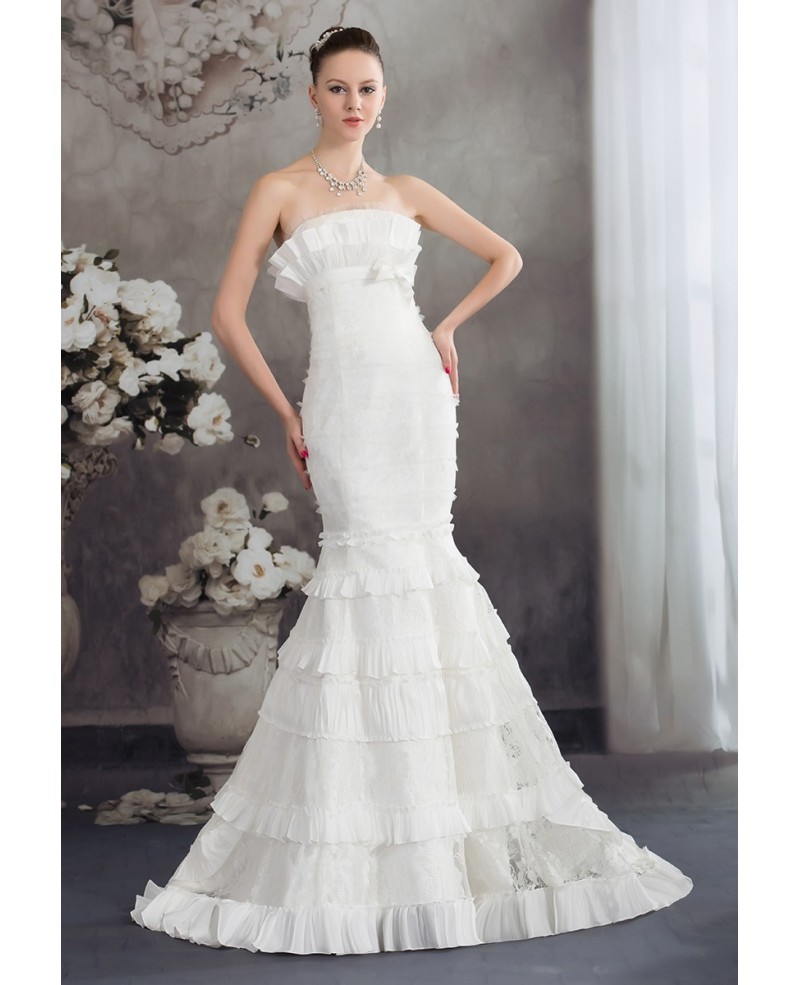 Strapless Fitted Mermaid Lace Layered Wedding Dress