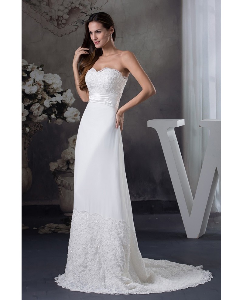 Special Lace Trim Long Train Chiffon Beach Wedding Dress