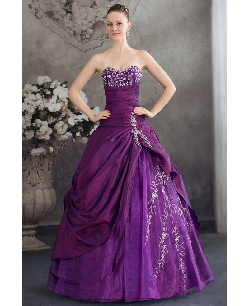 Purple Sweetheart Embroidered Taffeta Ballgown Color Wedding Dress