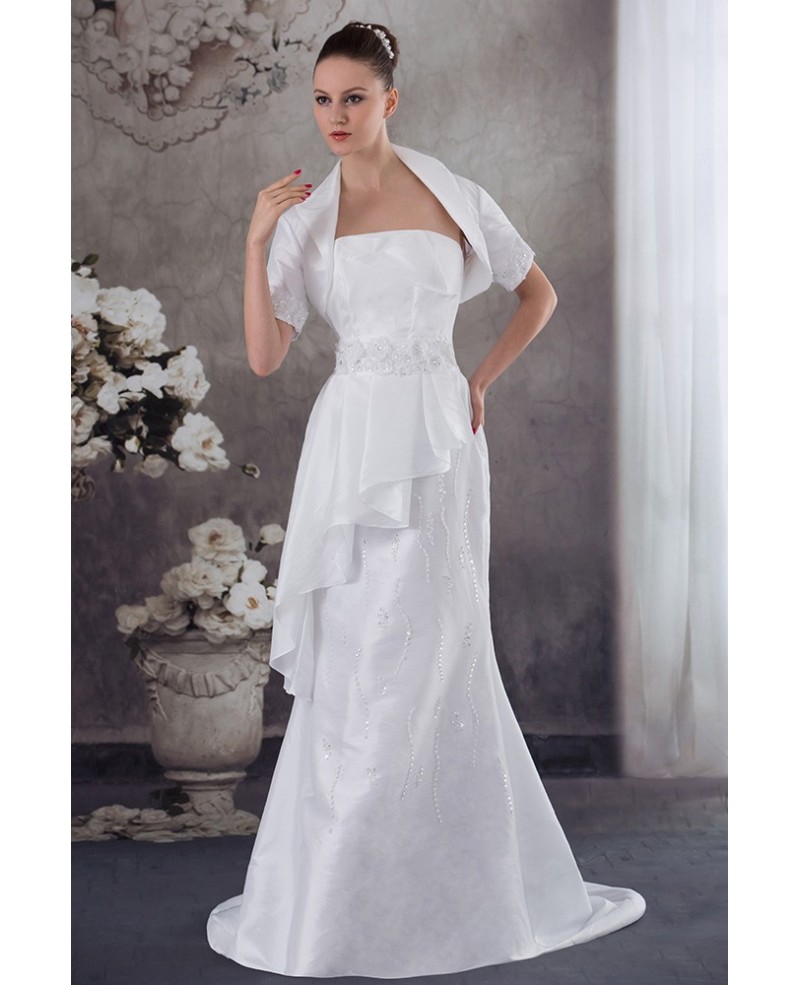Taffeta Flowers Train Length Mature Wedding Dress with Jacket