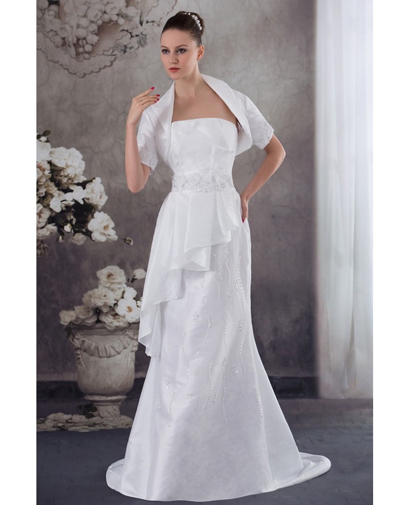 Taffeta Flowers Train Length Mature Wedding Dress with Jacket - Click Image to Close