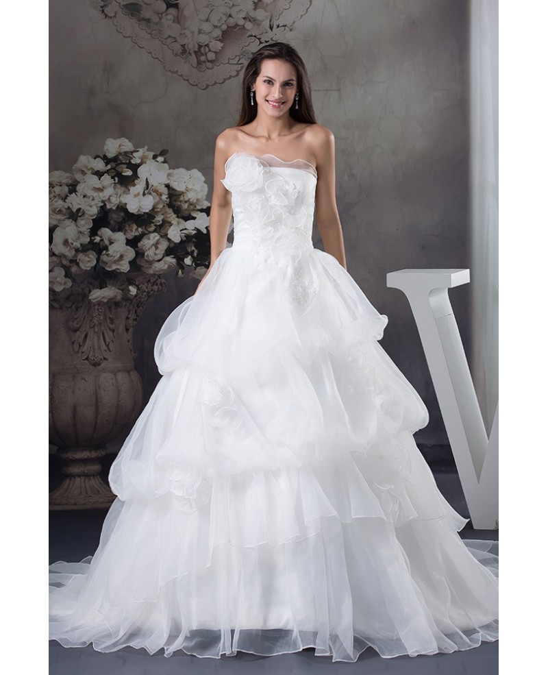 Strapless Ballgown Organza Layered Wedding Gown Custom - Click Image to Close
