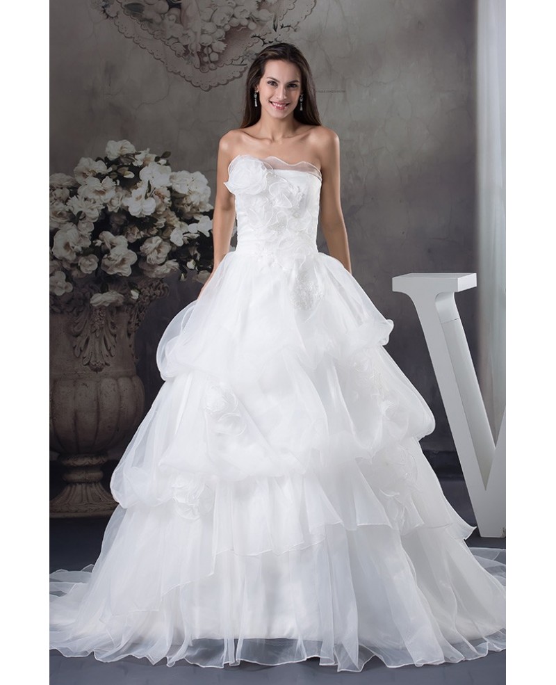 Strapless Ballgown Organza Layered Wedding Gown Custom