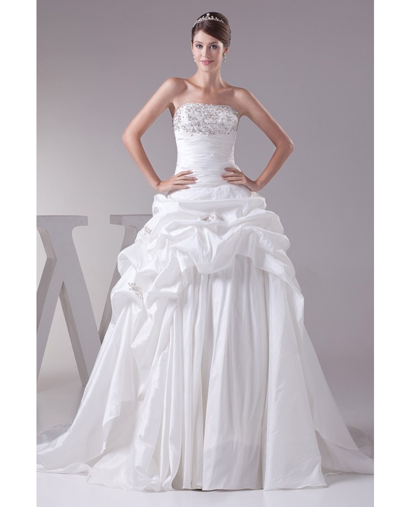 Strapless Ballgown Taffeta Embroidered Wedding Dress with Corset - Click Image to Close