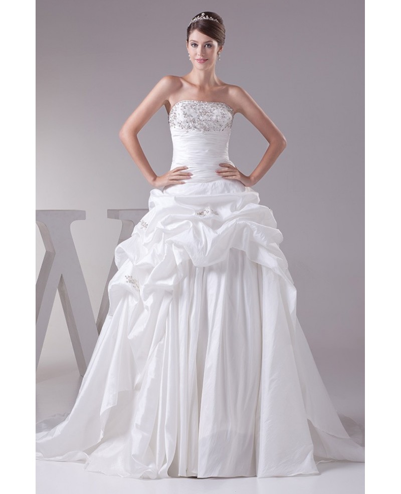 Strapless Ballgown Taffeta Embroidered Wedding Dress with Corset