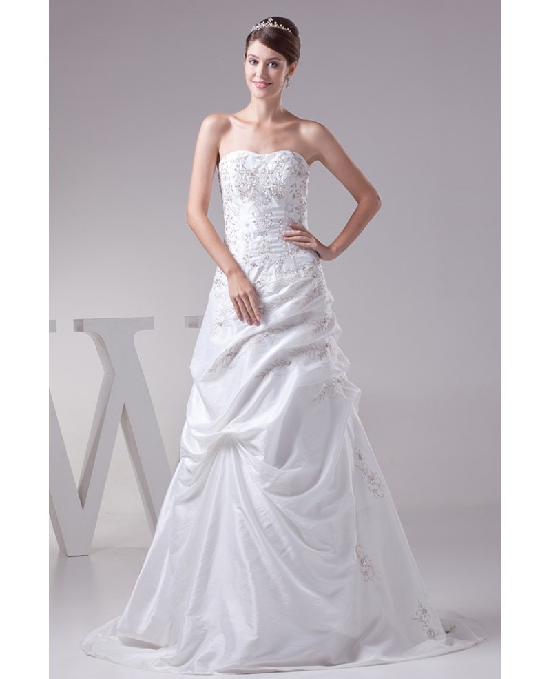 White Embroidered Taffeta Aline Wedding Dress Custom