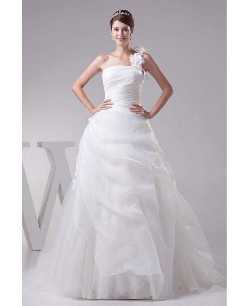 Floral One Strap Pleated Organza Wedding Dress Ballgown