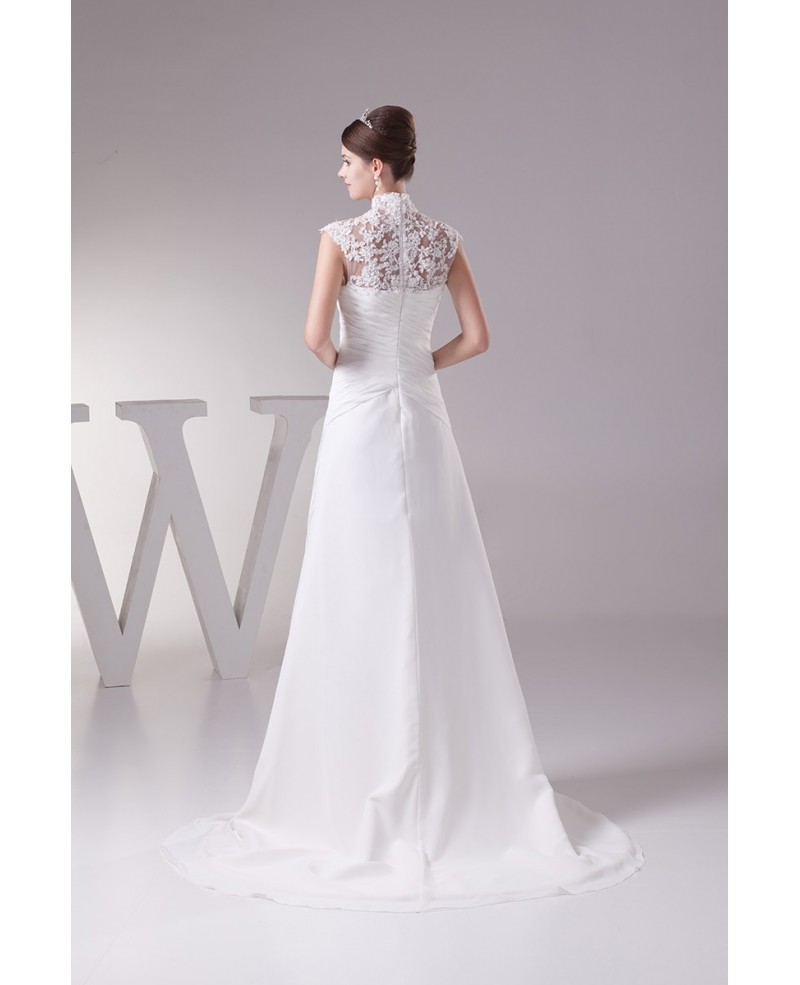 Elegant Long Halter Cap Sleeves Lace Chiffon Beach Wedding Dress