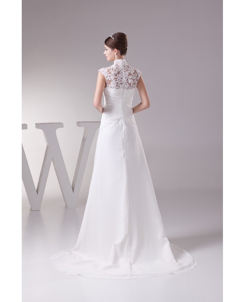 Elegant Long Halter Cap Sleeves Lace Chiffon Beach Wedding Dress - Click Image to Close