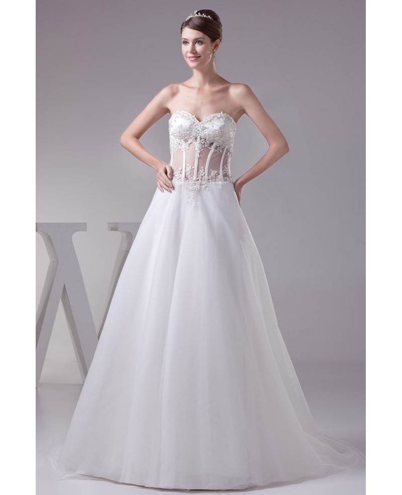 Sexy Corset See-trough Lace Aline Wedding Dress Custom