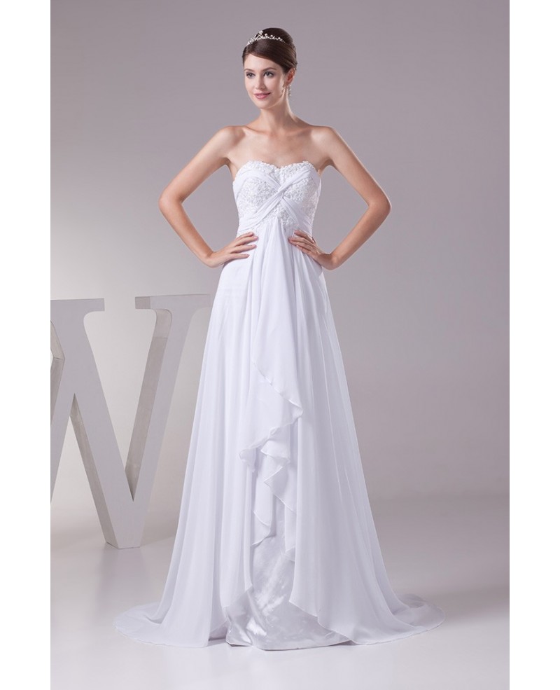 Elegant Sequined Lace Aline Long Chiffon Beach Wedding Dress