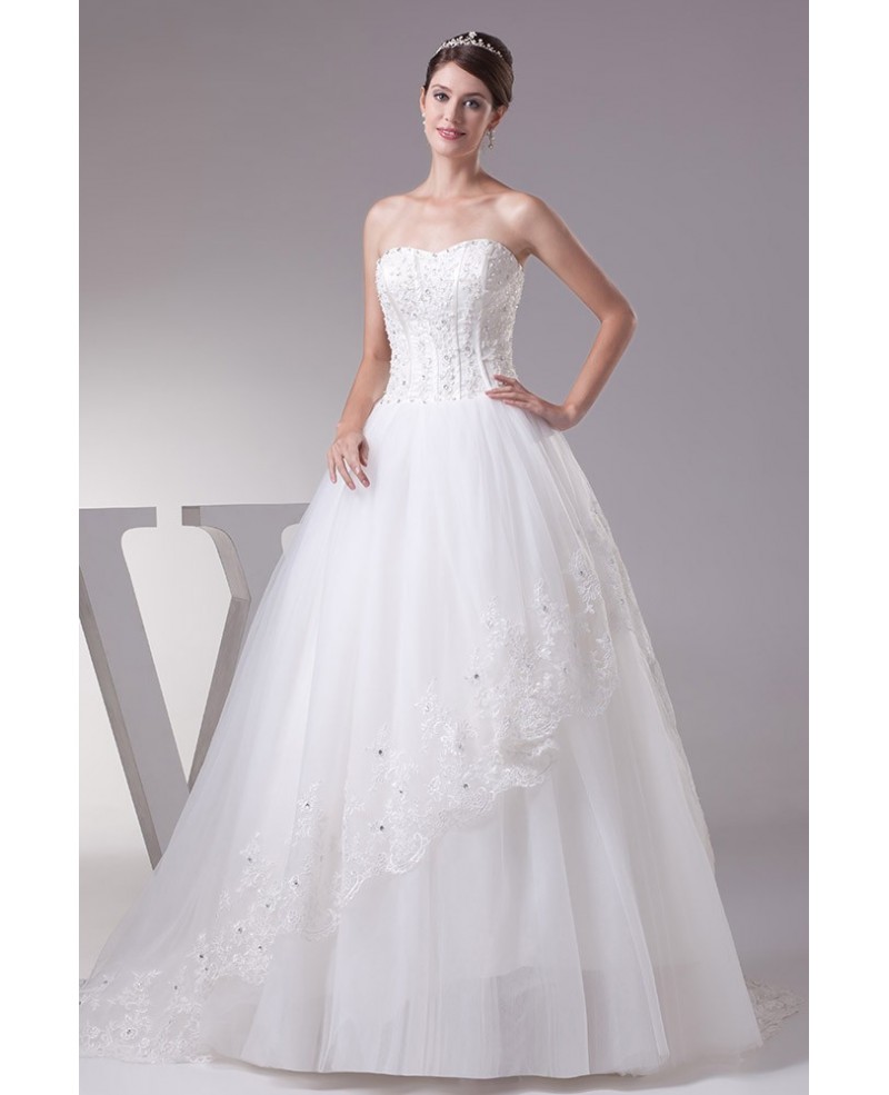 Sweetheart Lace Ballgown Tulle Wedding Dress with Corset Back