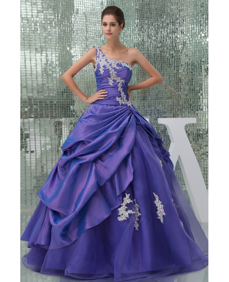 Beautiful Lace One Shoulder Purple Taffeta Color Wedding Gown