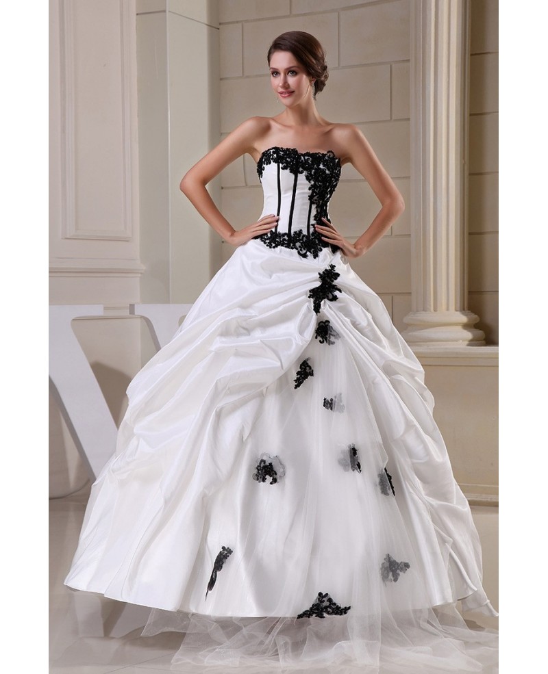 Gothic Black and White Corset Ballgown Taffeta Wedding Dress with Color