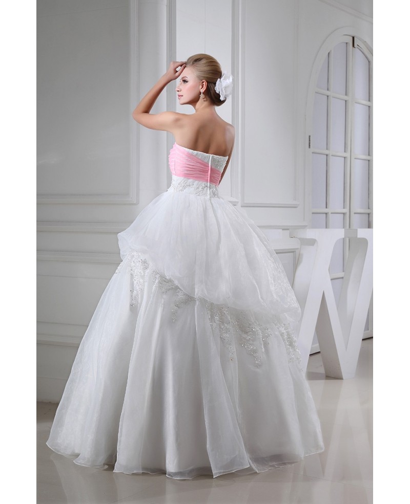 Sweetheart White with Pink Lace Wedding Dress with Color