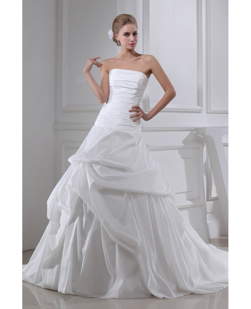 Strapless Pleated Taffeta Wedding Dress Ruffled