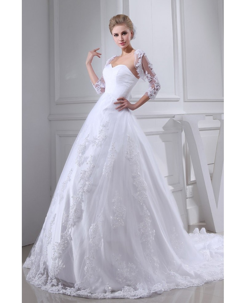 White Lace Tulle Sweetheart Wedding Dress Lace Jacket