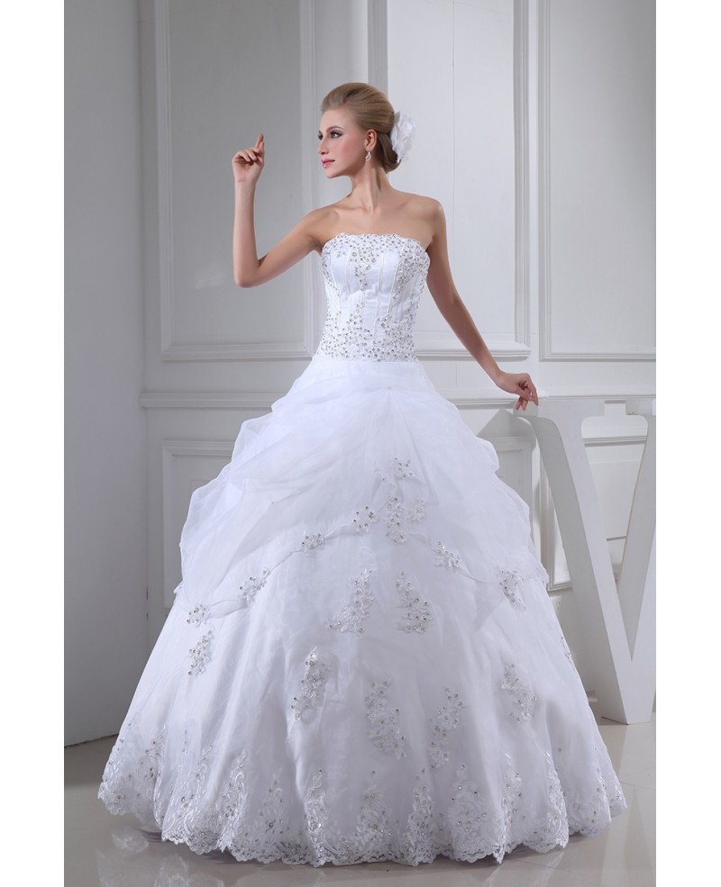 Sequined White Ballgown Strapless Custom Wedding Dress