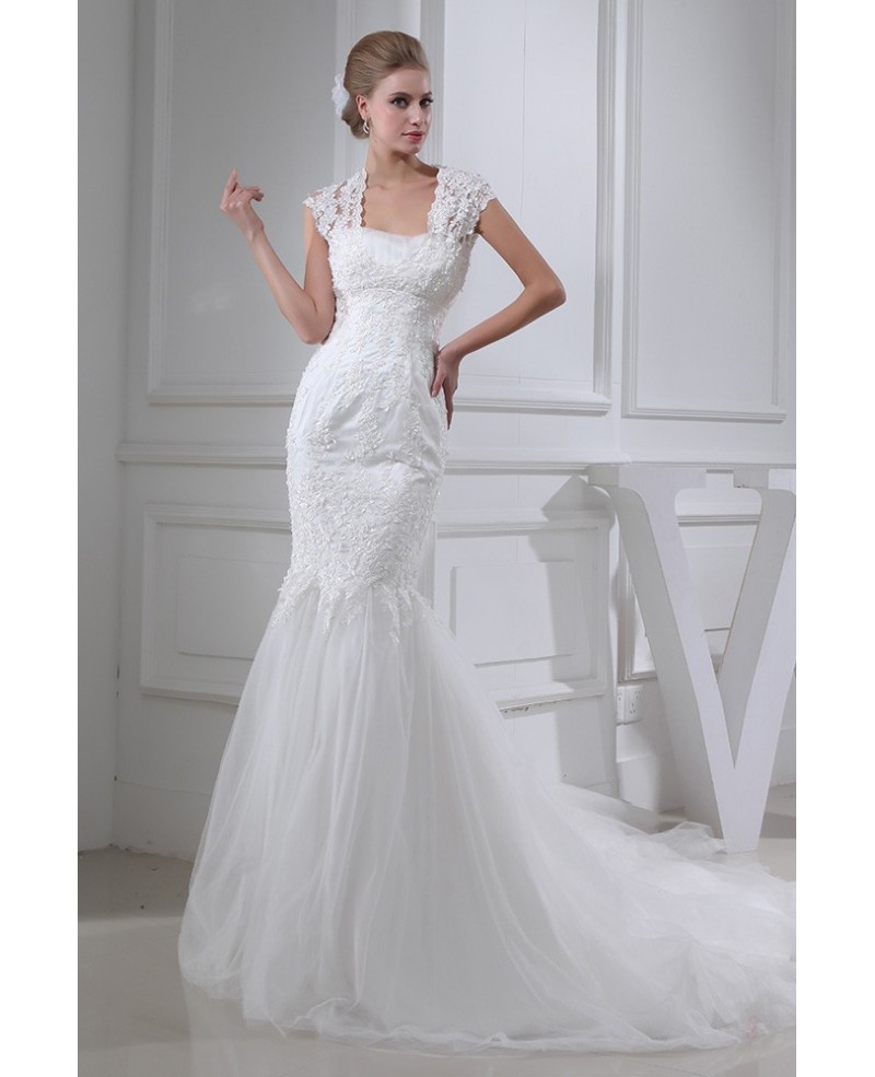 Perfect Fitted Mermaid Lace and Tulle Wedding Dress