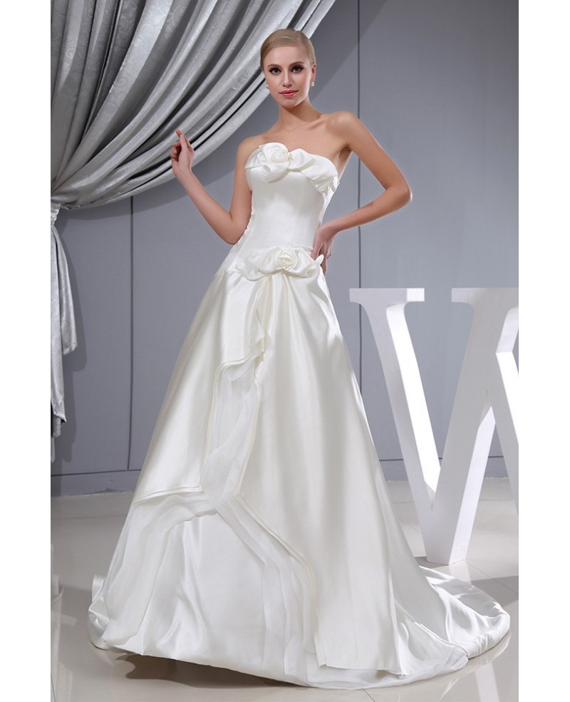 Ivory Satin Floral Corset Back Wedding Dress With Train
