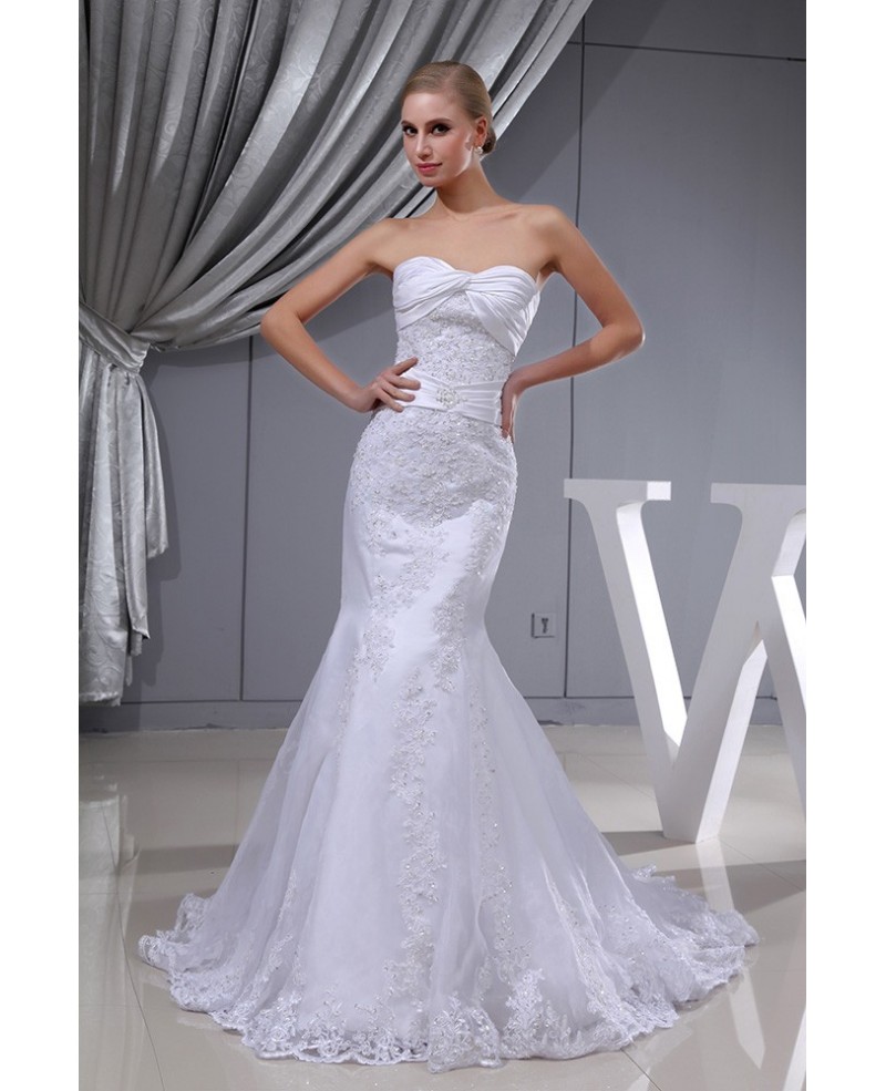 Charming White Sweetheart Lace Mermaid Wedding Dress Custom