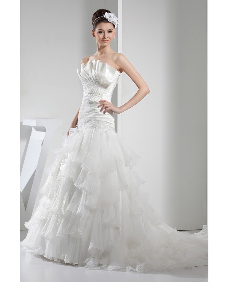 Strapless Custom Cascading Ruffles Wedding Dress - Click Image to Close