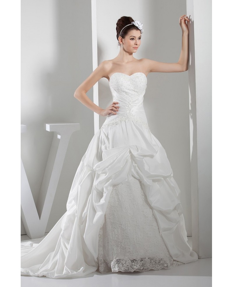 Lace Taffeta Sweetheart Wedding Gown Ruffled - Click Image to Close