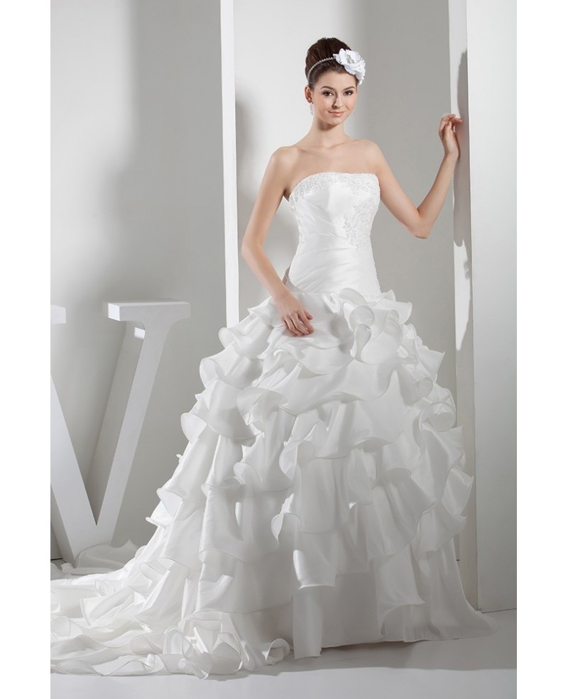 Strapless Lace Cascading Ruffles Wedding Gown Custom - Click Image to Close