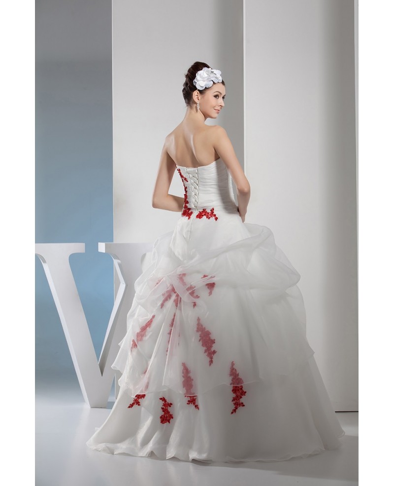 Gorgeous Red and White Lace Organza Wedding Dress Strapless - Click Image to Close