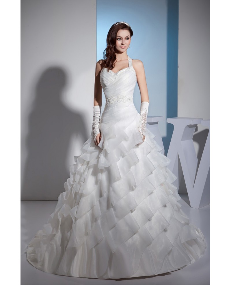 Unique Long Halter Organza Cascading Wedding Dress - Click Image to Close