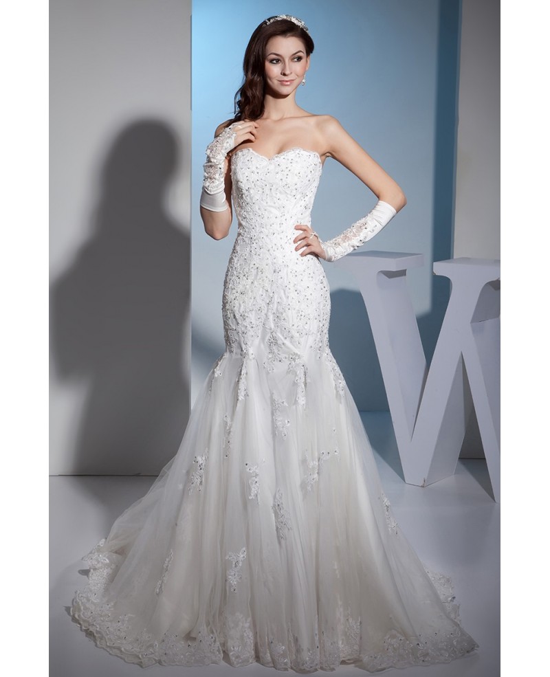 Lace Sweetheart Sexy Mermaid Tulle Wedding Dress