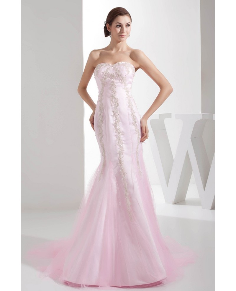 Perfect Custom Fitted Long Mermaid Pink Lace Tulle Wedding Dress