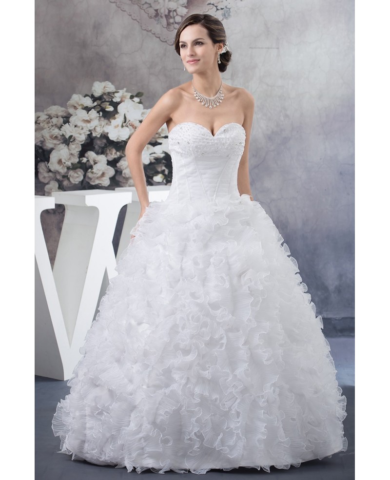 Pure White Cascading Ruffles Ballgown Wedding Dress Sweetheart