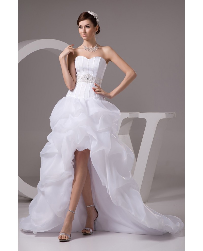 Popular Short Front Long Back Organza Beaded Wedding Dress