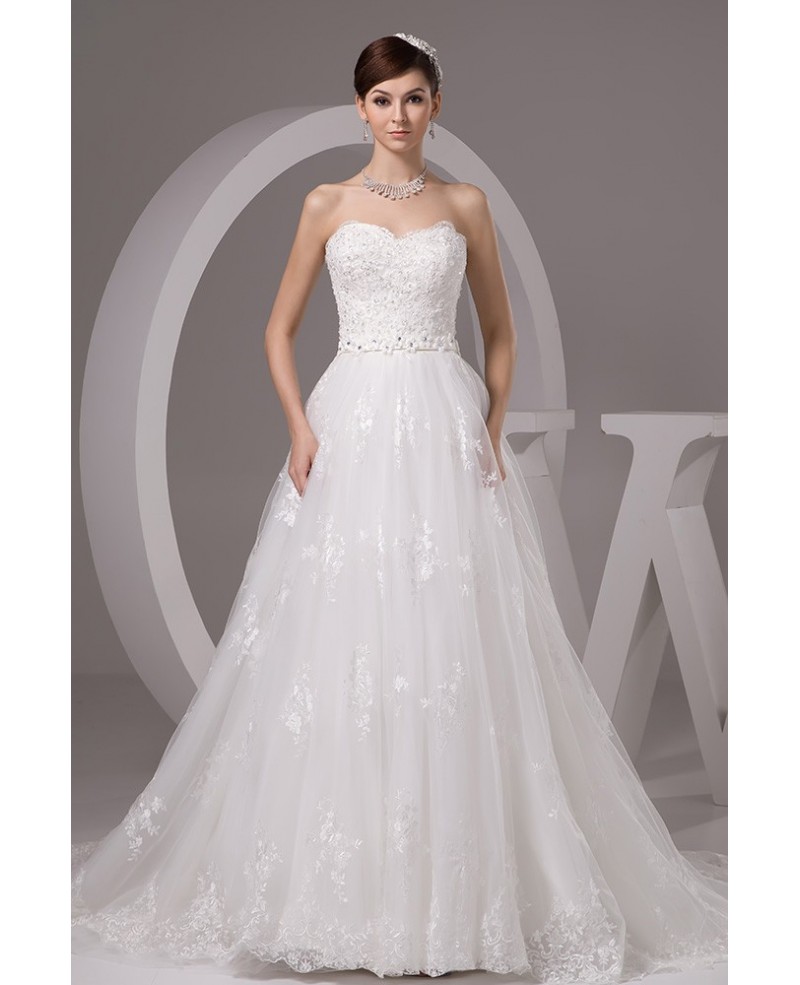 Pretty Lace Empire Waist Long Tulle Maternity Wedding Dress - Click Image to Close
