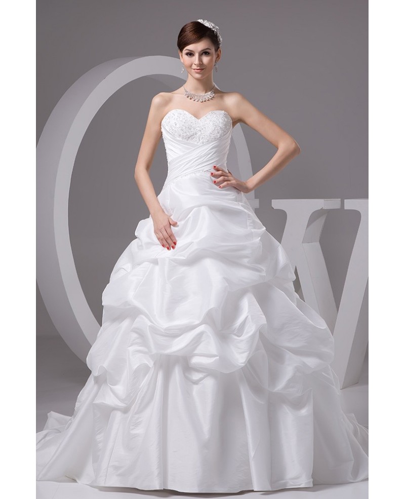 Sweetheart Ruffled Taffeta Long Train Corset Wedding Dress with Beading - Click Image to Close