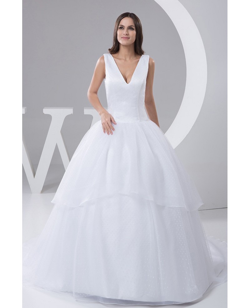 Elegant Simple White Ballgown Sequins Wedding Dress in V Neck