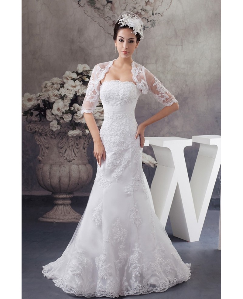 Perfect Fitted Lace Half Sleeve Mermaid Wedding Dress with Jacket - Click Image to Close