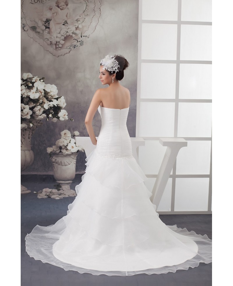 Cross Pleated Long Mermaid Organza White Wedding Dress in Sweetheart Neckline - Click Image to Close