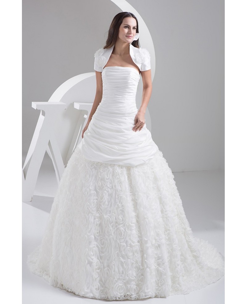 Beautiful Flowers Strapless Taffeta and Organza Bridal Gown with Jacket - Click Image to Close