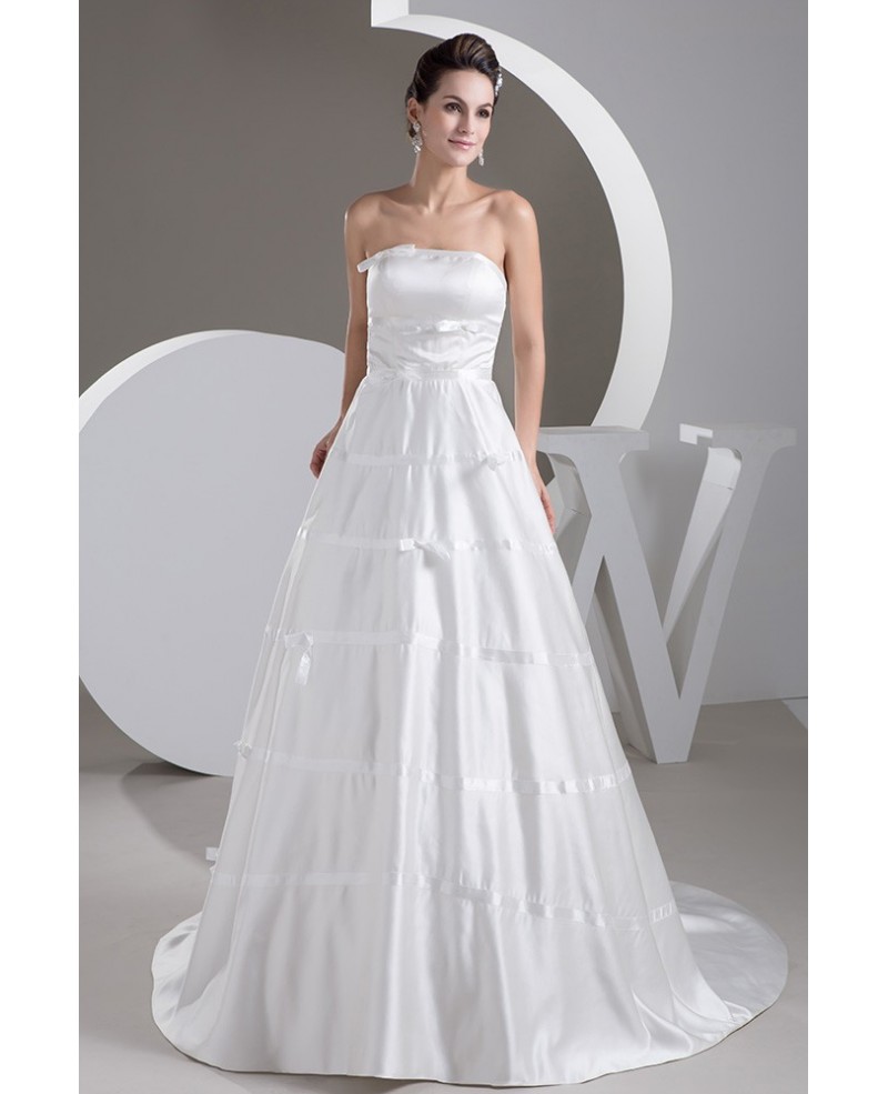 Unique Strapless Aline Satin Custom Wedding Gown with Corset Back