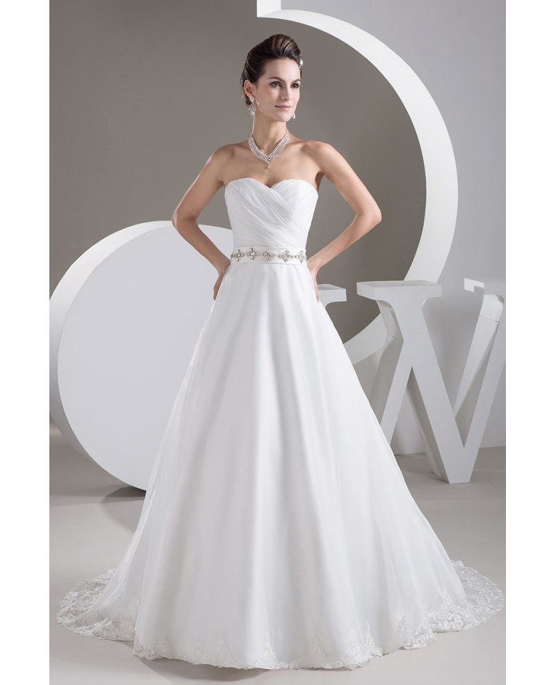 Aline Lace Trim Sweetheart Wedding Dress with Beaded Crystals