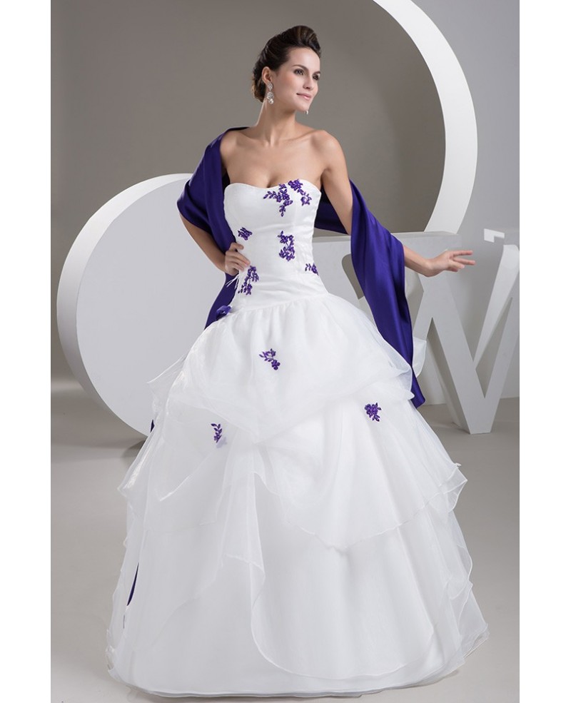 Strapless White with Purple lace Ruffled Color Wedding Dress with Shawl - Click Image to Close