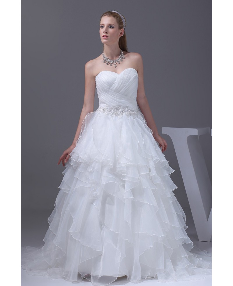 Sweetheart Cascading Ruffles Pleated Wedding Dress with Corset Back