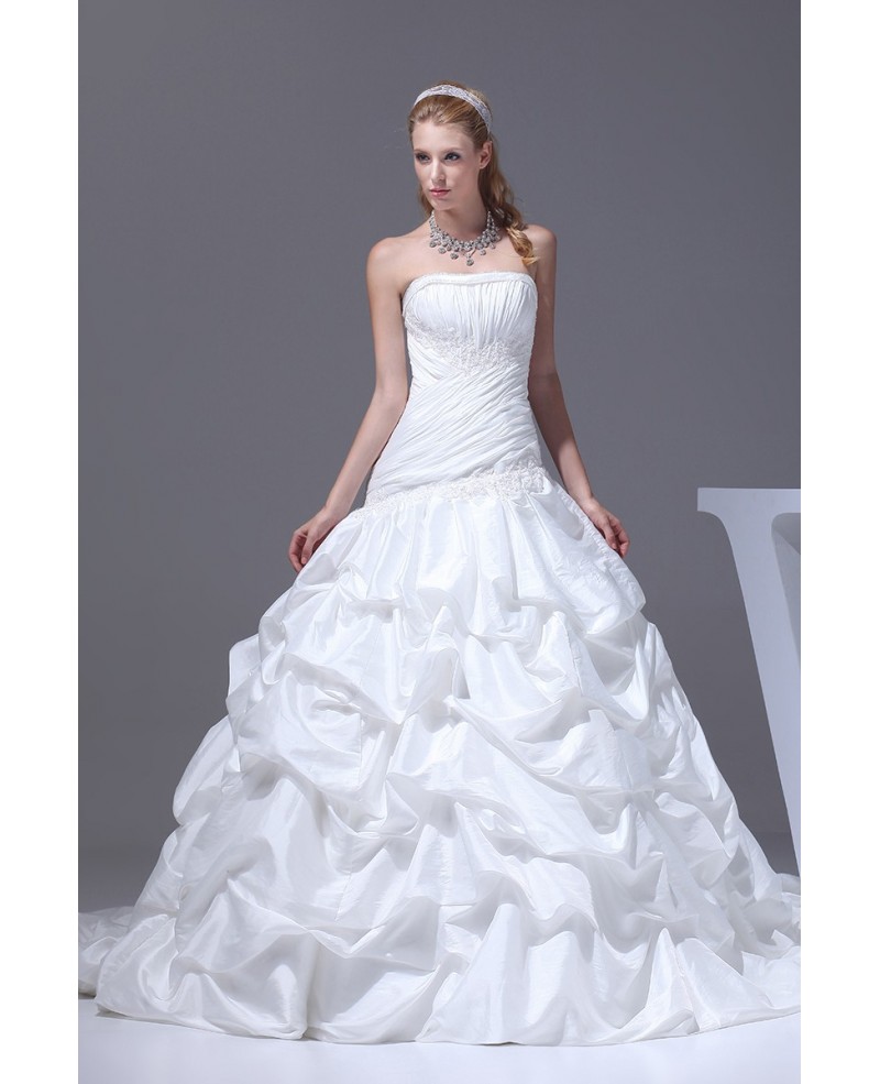 Taffeta White Train Length Pickups Wedding Dress