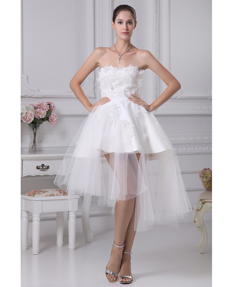 Beautiful Satin Tulle Lace Short Wedding Dress in Strapless