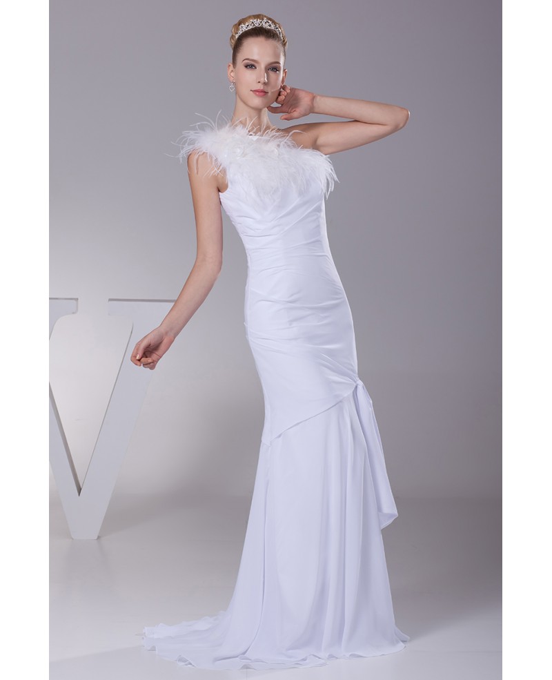 Different One Shoulder Tight Wedding Dress with Feathers