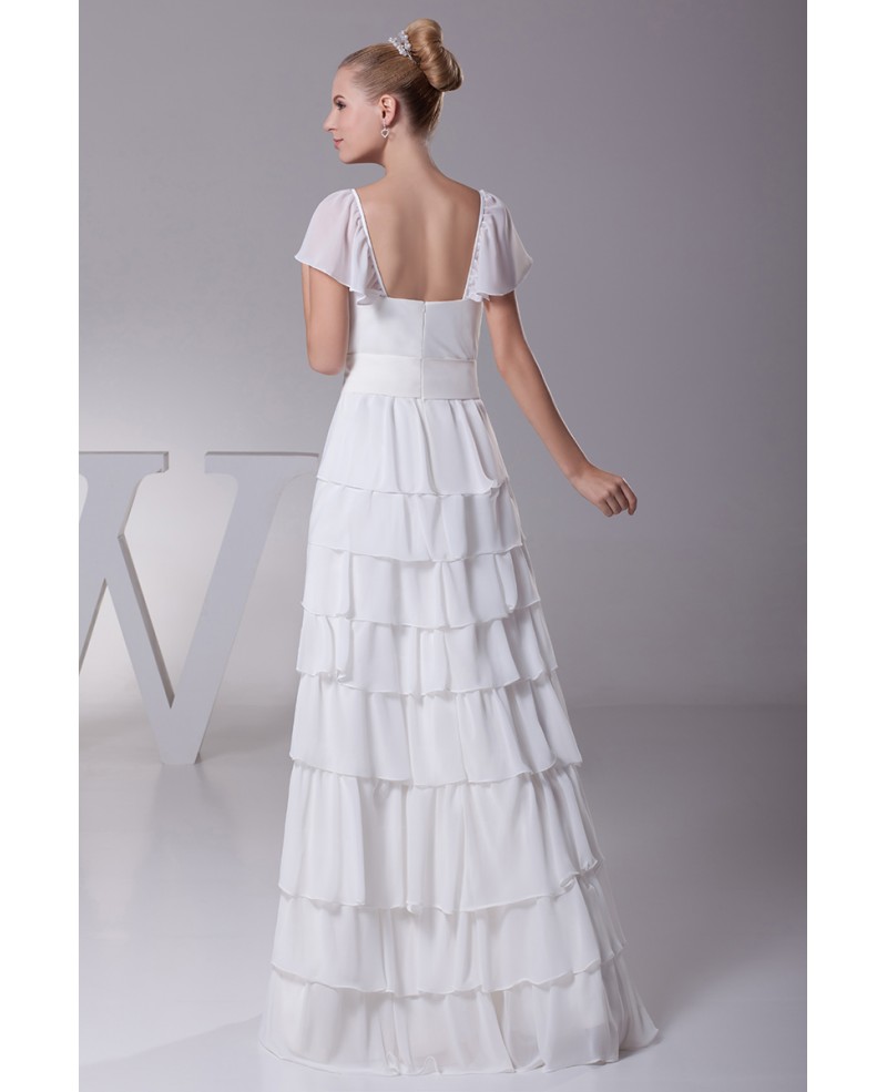 Sweetheart Layered Sash White Bridal Dress with Cap Sleeves