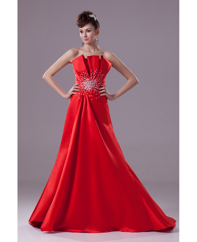 Hot Red Satin Scalloped Edges Neckline Bridal Gown for Spring Wedding