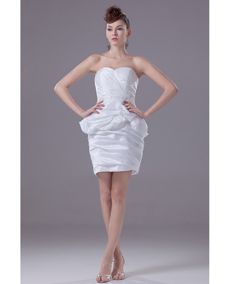 Little Plain White Short Taffeta Wedding Dress with Beaded Waist